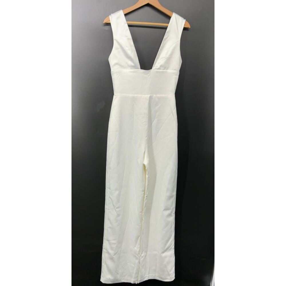 Sarah Seven Ivory Deep-V Wide Leg Jumpsuit
